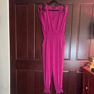 Cold Shoulder Pink Jumpsuit with pockets and stretch cuffs